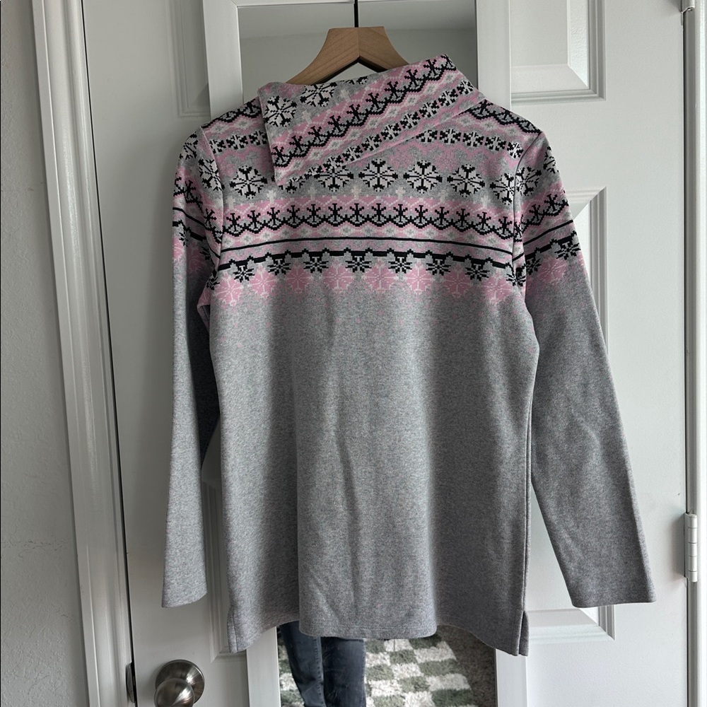 Talbots Button Shoulder Fair Isle Pullover Long Sleeves Pink size M - Picture 5 of 8